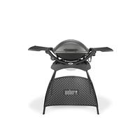 Weber Q2400 Barbecue électrique avec support + tablettes latérales, surface de cuisson 54 x 39 cm, grille en fonte émaillée (2 parties), couvercle et cuve en fonte d'aluminium - Gris foncé (55020853)
