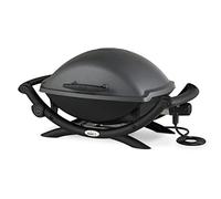 Weber Q2400 Barbecue électrique avec support + tablettes latérales, surface de cuisson 54 x 39 cm, grille en fonte émaillée (2 parties), couvercle et cuve en fonte d'aluminium - Gris foncé (55020053)