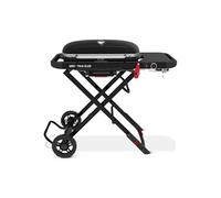 Weber Traveler barbecue à gaz/design pliable et portable avec roues, verrouillage automatique du couvercle et thermomètre intégré, 1 brûleur, largeur 111 cm, surface de cuisson 2065 cm², noir