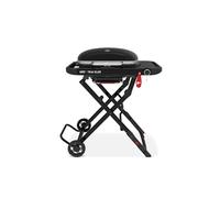 Weber Traveler Compact barbecue à gaz/design pliable et portable avec roues, verrouillage automatique du couvercle et thermomètre intégré, 1 brûleur, surface de cuisson 52 x 36 cm, noir
