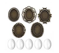 WeBert DIY Bijoux Fabrication Kit, 10 Pièces Plaqué Bronze Pendentif avec Cabochons en Verre 18x25mm 30x40mm Bases de Bijoux Vierges en Forme d'Ovale Rond