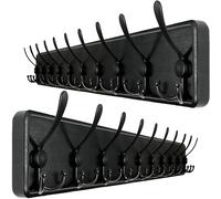 WEBI Porte Manteau Mural Bois 98cm Long,10 Crochets Triples,Patère Murale,Bois Massif Porte Manteau Salle De Bain pour Manteaux Veste,Noir,Lot de 2