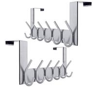 WEBI Porte Manteau pour Porte,Crochet Porte,Patere Porte avec 6 Crochets,Patère de Porte à Suspendre Salle de Bain,Chambre,4.5cm,Argent,Lot de 2