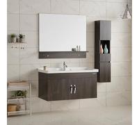 WEBO Ensemble de meubles de salle de bain Atlanta - 80 cm - Marron - Meuble lavabo avec miroir et armoire latérale