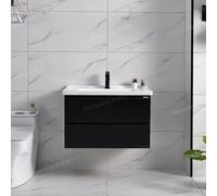 WEBO Ensemble de meubles de salle de bain London 80 cm noir avec lavabo, robinetterie et vidage