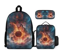 WECECE Cartable Basket Glace et Feu Élémentaire Enfant avec Sac Déjeuner et Trousse, Sac à Dos Basket-ball Scolaire pour CE1 CE2 CM1 CM2