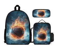 WECECE Cartable Basket Ice and Fire Garçon Enfant Primaire, Sac d'École Basket 3 Pièces avec Boîte à Lunch et Trousse, Sac à Dos Élèves CE1 CE2 CM1