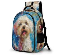 WECECE Cartable Bichon Frisé Chien Élèves Primaire Garçon Fille Sac à Dos Chiot 8-11 Ans Sac Scolaire Léger Grand Format pour Cours Sorties Loisirs, Backpack Cadeau d'Anniversaire et Sorties