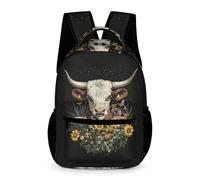 WECECE Cartable Bovin Animal Motif Filles Garçons 7 Ans Sac à Dos Vache CE1 Ado Sac Scolaire Léger Durable 43x32x15 cm pour Rentrée des Classes Livres Cahiers
