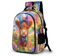 WECECE Cartable Bovin Highland Élèves Collège Garçon Fille Sac d'École Imprimé Vache 12 Ans Sac à Dos Durable Grand Format pour Rentrée Scolaire Voyage, Book Bag Cadeau d'Anniversaire et Sorties