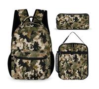 WECECE Cartable Camouflage Primaire Élèves avec Sac Lunch et Trousse Stylos, Sac à Dos Camouflage Fille Garçon CE2 CM1 CM2