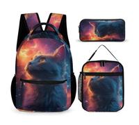 WECECE Cartable Chat Fille Primaire Enfants Garçons, Chaton Sac à Dos 3 en 1 Sacs Ecole Loisir Cartables Scolaires avec Sacs Lunch et Sac à Crayons pour Voyage