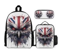 WECECE Cartable Chouette Garçons Primaire CE2 Sac à Dos Filles Thème Drapeau National Sac à Dos Scolaire avec Sacs Lunch Trousse pour Enfants