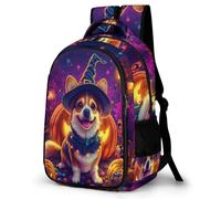 WECECE Cartable Corgi Chien Garçon 13 Ans Sac Scolaire Halloween Thème Chiot Élèves Collège Sac Collège pour Enfants À la Mode Durable Cadeau d'Anniversaire École Bookbag