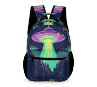 WECECE Cartable Étoilé Ciel OVNI Garçon Fille 13 Ans Sac d'École Vaisseau Spatial 4e Élèves Sac à Dos Léger 43x32x15 cm pour Voyage Loisirs Livres Cahiers