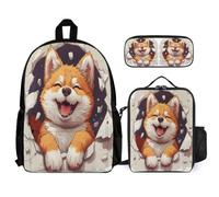 WECECE Cartable Fille Corgi Primaire cm1 Multipoche Sac à Dos Filles Imprimé Animal Chien Sac à Dos Scolaire avec Sacs Lunch Trousse pour Enfants