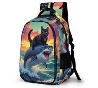 WECECE Cartable Funny Shark Cat Garcon Primaire, Sac À Dos Marine Life Pour Filles CP CE1 CE2 CM1 CM2,Sac Ecole Garcon Pour École, Voyages Et Un Usage Quotidien