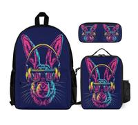 WECECE Cartable Lapin Garçon Primaire Sac à Dos Animal Lapin Filles Enfants Elementaire Sacs Scolaires de 3 Pieces avec Sacs à Lunch et Trousse pour CP CE1 CM1 CM2 D'école Étudiants