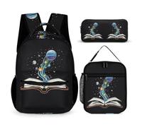 WECECE Cartable Livre Mystère Fille Primaire Enfants Garçons, Knowledge Planet Sac à Dos 3 en 1 Sacs Ecole Loisir Cartables Scolaires avec Sacs Lunch et Sac à Crayons pour Voyage