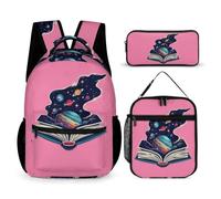 WECECE Cartable Livre Univers pour Filles Primaire CE2 CM1 CM2, Sacs D'école Planète pour Garçons 3 Pièces avec Sac à Lunch et Trousse, Sac à Dos Loisir Enfants Mignon