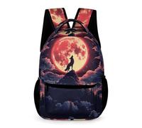 WECECE Cartable Loup Lune Garçons Filles École Primaire Cartable Scolaire Loups Pleine Lune CE1 7-13 Ans Sac d'École Léger Durable Livres Gourde Parapluie Cadeau de Rentrée