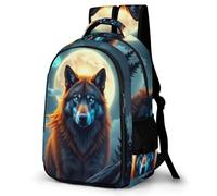 WECECE Cartable Loup Pleine Lune CE2 CM1 Garçon Fille Sac d'École Loups Lune 12 Ans Sac à Dos Durable Grand Format pour Rentrée Scolaire Voyage, Book Bag Cadeau d'Anniversaire et Sorties