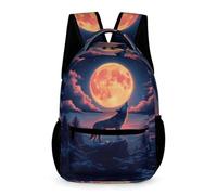 WECECE Cartable Loups Pleine Lune Garçons Filles École Primaire Cartable Scolaire Loup Lune CE1 7-13 Ans Sac d'École Léger Durable Livres Gourde Parapluie Cadeau de Rentrée