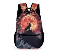 WECECE Cartable Loups Pleine Lune pour Garçons et Filles 9 Ans Sac à Dos Loup Lune Primaire CP-CE1 Sac Scolaire Bretelles Réglables Livres Gourde Parapluie Randonnée Loisirs