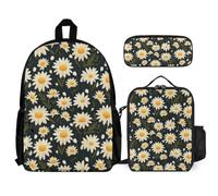 WECECE Cartable Marguerite pour Filles Primaire CE2 CM1 CM2, Sac D'école Fleur Filles 3 Pièces avec Sacs à Lunch et Trousse, Sac à Dos Loisir pour Enfants Mignon, Sacs Ecole Fille Collège