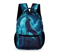 WECECE Cartable Motif Loups Howling Primaire CE2 Garçons et Filles Sac d'École Loup 7-11 Ans Bookbag Bretelles Réglables Cahiers Bouteille Parapluie Cadeau d'Anniversaire École
