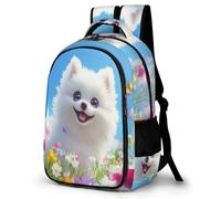 WECECE Cartable Motif Spitz Nain Chiot Garçons 12-15 Ans Sac d'École Écureuil Chien Adolescents Collège Cartable Scolaire pour Élèves Durable Imperméable École Voyage Bookbag