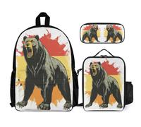 WECECE Cartable Ours Primaire avec Sac Déjeuner et Trousse Crayon, Sac à Dos Thème Drapeau Allemand Élèves Garçons Filles 6 à 12 Ans Voyage