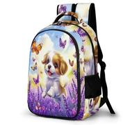 WECECE Cartable Papillon Chiot CM1 CM2 pour Garçon et Fille Sac d'École Mignon Chien 12 Ans Sac à Dos Durable Grand Format pour Rentrée Scolaire Voyage, Book Bag Cadeau d'Anniversaire et Sorties