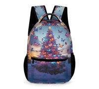 WECECE Cartable Papillons Noël Arbres Garçons et Filles 8-11 Ans Cartable Scolaire Papillon CP-CE2 Bookbag Durable Usage Quotidien Livres Cahiers Gourde Randonnée Loisirs