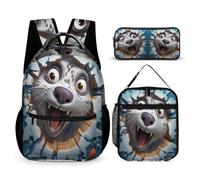 WECECE Cartable Phoque CE1 CE2 CM1 CM2 pour Garçons Filles, Ensemble Sac à Dos Animaux en 3D avec Sac Repas et Trousse, Sacs Ecole Léger Voyage