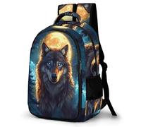 WECECE Cartable Pleine Lune Loups CE2 CM1 CM2 Garçon Fille Sac d'École Lune Loup 9-14 Ans Sac à Dos Léger Imperméable pour Rentrée Scolaire Voyage, Daypack Cadeau d'Anniversaire et Sorties