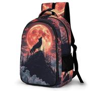 WECECE Cartable Pleine Lune Loups CP CE1 Garçon Fille Sac à Dos Lune Loup 11-15 Ans Sac Scolaire Imperméable Durable pour Cours Sorties Loisirs, School Bag Cadeau d'Anniversaire et Sorties