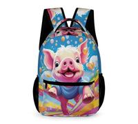 WECECE Cartable Porcelet Mignon Cochon Enfants 8-12 Ans Sac à Dos Petit Cochon CE2-5e Élèves Sac Scolaire Grand 43x32x15 cm pour Cours Voyage Usage École
