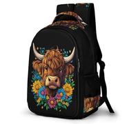 WECECE Cartable pour Garçons et Filles Design Highland Vache Primaire CE1 CE2 Sac à Dos Taureau 7-11 Ans Léger Grand Format pour Rentrée Cours Voyage et Randonnée Usage Quotidien