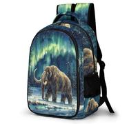 WECECE Cartable pour Garçons et Filles Motif Mammouth Primaire CE1 CE2 Sac à Dos Aurore Boréale 7-11 Ans Léger Grand Format pour Rentrée Cours Voyage et Randonnée Usage Quotidien