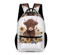 WECECE Cartable Scolaire Bovin Design Élèves 6-10 Ans Sac à Dos Vache Highland CP-CM2 Enfants Sac Collège Solide 43x32x15 cm Loisirs Quotidien Livres Cahiers