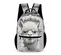 WECECE Cartable Scolaire Imprimé Alpaga Élèves Garçons et Filles CE2-CM1 Sac à Dos Motif Animal 6-12 Ans Bookbag Poche Avant Pratique Livres Cahiers Gourde Cadeau de Rentrée