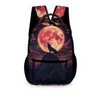 WECECE Cartable Scolaire Loups Lune Classes CM2 Garçons Filles Sac d'École Loup Pleine Lune 9-13 Ans Daypack Bretelles Réglables Livres Petits Objets Cours Voyage Quotidien