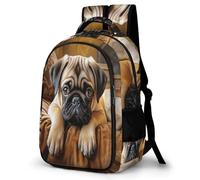 WECECE Cartable Scolaire Mignon Carlin Chien Collège Garçon Fille Sac Enfant Animal Chiot 13-15 Ans Grand Format Léger pour École Promenade Voyage Loisirs Usage Quotidien Rentrée Scolaire