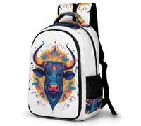 WECECE Cartable Scolaire Motif Animal Taureau Garçons 11 Ans Sac d'École Bovin Élèves CE1 Cartable pour Enfants Grand Scolaire Cadeau d'Anniversaire École School Bag