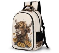 WECECE Cartable Scolaire Vache Highland Fille 8-12 Ans Sac d'École Bovin Garçons CM2 Cartable pour Élèves Imperméable Grand Cadeau d'Anniversaire École School Bag