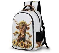 WECECE Cartable Scolaire Vache Highland Motif Garçons 12 Ans Sac d'École Bovin Enfants Collège Sac Scolaire pour Élèves Grand Imperméable Cadeau d'Anniversaire École