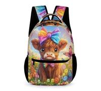 WECECE Cartable Scolaire Vache Highland pour Garçons et Filles 7-11 Ans Cartable Motif Animal Taureau Primaire CM1 Sac d'École Livres Gourde Parapluie École Voyage Loisirs