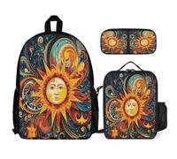 WECECE Cartable Soleil Bohème Primaire avec Sac Déjeuner et Trousse Crayon, Sac à Dos Dieu du Soleil Élèves Garçons Filles 6 à 12 Ans Voyage