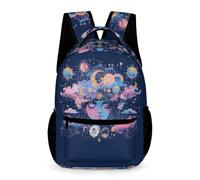 WECECE Cartable Soleil et Lune Fille Garçon 7-10 Ans Sac à Dos Bleu CE1-CM2 Élèves Sac Scolaire Pratique 43x32x15 cm pour Cadeau d'Anniversaire Livres Cahiers